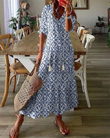 Coris - Figurschmeichelndes Boho-Kleid in Blau
