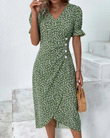 Bernadette | V-Ausschnitt Kleid in Grün