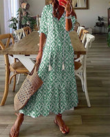 Coris - Figurschmeichelndes Boho-Kleid in Grün