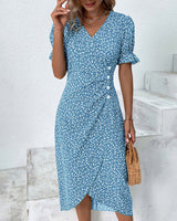 Bliss | Kurzärmeliges Kleid mit Blumendruck in Blau