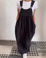 Regla - Lockeres Kleid Aus Baumwolle Und Leinen Mit Hosenträgern in Schwarz