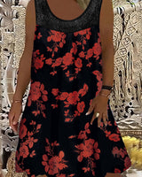 Samudri - Lockeres Armelloses Maxi Kleid Mit Rundhalsausschnitt in Rot