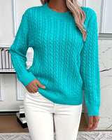 Doris | Damen Gemütlicher Winter-Zopfmuster-Strickpullover in Blau