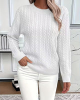Doris | Damen Gemütlicher Winter-Zopfmuster-Strickpullover in Weiß