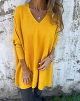 Annika | Damen Pullover mit Lockerer Passform und V-Ausschnitt in Gelb