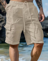 Raekwon – Leinen-Shorts Mit Elastischem Bund Und Kordelzug in Apricot