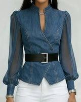 Thakshila - Strukturierte Jeans Bluse in Blau