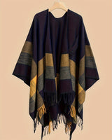 Kyrine - Poncho Schal Mit Fransen Und Geometrischem Muster in Schwarz-Gelb