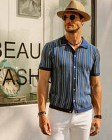 Erwin  | Retro 70S Vintage gestreiftes Hemd in Blau