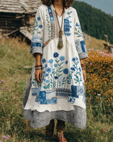 Eresha - Lässiges Langarm Kleid Mit Blumenmuster in Weiß