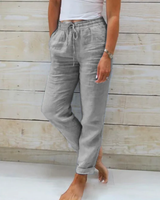 Leinenhose mit elastischem Bund und Kordelzug für Damen - Helga in Grau