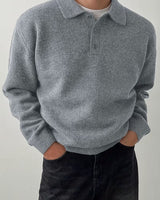 Yusif – Langärmeliger Strickpullover mit Knopfleiste in Grau