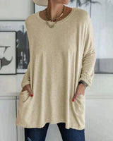 Margot | Tunika-Länge Seitentaschen Top in Khaki