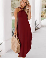 Jezrah - Halter Breeze Kleid in Burgunderrot