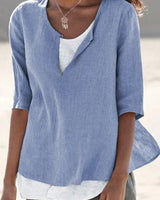 Vera | Damen Bluse 3/4-Arm Lagenlook V-Ausschnitt in Hellblau