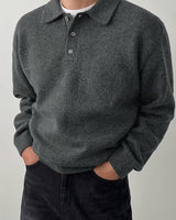 Yusif – Langärmeliger Strickpullover mit Knopfleiste in Dunkelgrau