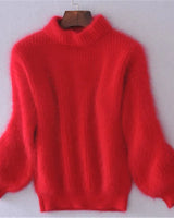 Lässiger Angora Strick Damenpullover - Livia in Rot