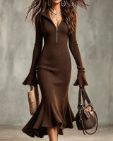 Terona – Fishtail-Kleid Mit Betonter Taille in Braun