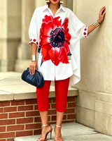 Damen Zweiteiliges Set mit Floralprint – Eleganter Moderner Stil in Rot