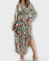 Lukrecija - Maxi Kleid Mit Blumenmuster Und V-Ausschnitt in Hellgrün