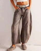 Gabriela | Damen Bedruckte Jeans mit Weitem Bein in Kamelbraun