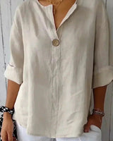 Chalina – Leinen bluse Mit V-Ausschnitt in Beige