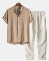 Enrico | Elegantes Ensemble aus Leinenhemd und Hose in Khaki