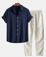 Andi | Leinenhemd und Hose im Set in Marineblau