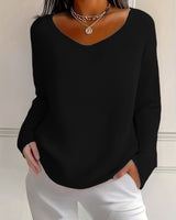 Bernice - Langärmliges Shirt Mit V-Ausschnitt Und Waffelmuster in Schwarz