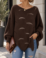 Zeyna – Langärmeliger Strickpullover in Kaffee