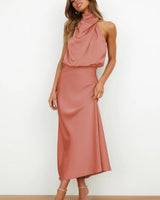 LARA | SATIN KLEID in Lachs