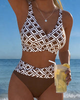 Chelvi - Eleganter Zweiteiliger Bikini mit Rautenmuster in Braun