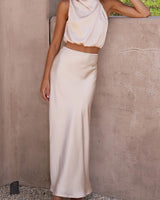Berenie | Damen Hochzeitsgast Oberteil und Rock Set | Zweiteiler in Champagner