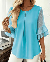 Hurley – Bluse Mit Rundhalsausschnitt Und Transparenten Rüschenärmeln in Himmelblau