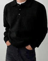Yusif – Langärmeliger Strickpullover mit Knopfleiste in Schwarz