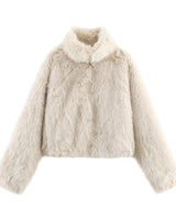 Damenmantel mit Pelzeffekt kurze Wintersilhouette - Dagny in Beige
