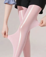 Bekah – Hochglänzende Stretch Strumpfhose Mit Fußteil in Rosa
