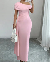 Lisete - Elegantes Ein-Schulter-Ausschnitt  Maxikleid in Rosa