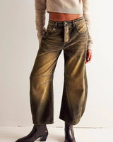 Gabriela | Damen Bedruckte Jeans mit Weitem Bein in Karamellbraun