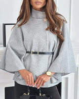 Damen Cape mit Gürtel und weitem Schnitt in Grau