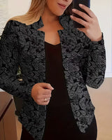 Tifany – Langärmeliger Blazer mit Blumenmuster in Schwarz