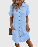 Locker geschnittenes Sommerkleid mit Knopfleiste – Midikleid Kurzarm Polokleid in Light Blue