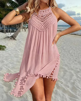 Shiena – Elegantes, Gehäkeltes Halter-Kleid Aus Spitze in Rosa