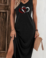 Sirene Herz Druck Maxi Kleid in Schwarz