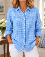 Colien – Langärmliges Gingham-Hemd mit Knöpfen in Blau