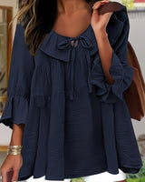 Garbine – Elegante Bluse Mit Rüschen Am Ausschnitt in Marineblau