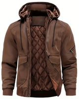 Lyrissa | Herren Leder-Winterjacke mit Kapuze in Braun
