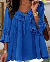 Garbine – Elegante Bluse Mit Rüschen Am Ausschnitt in Blau