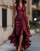 Denira - Schimmerndes drapiertes Wickelkleid in Burgunder