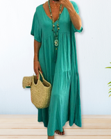 Maelis | Baumwolle-Leinen Kleid in Türkis